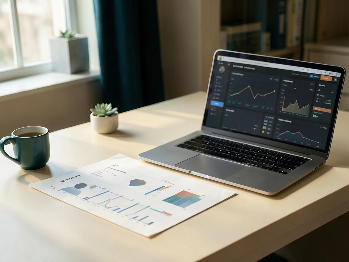 Donor performance reports beside a laptop showing analytics