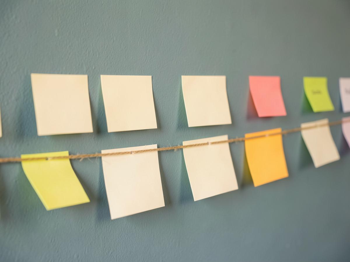 Campaign planning wall with a timeline of cards and notes